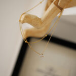 Exquisite Solitaire Double-layer Necklace With Gold Beads Perfect As A Collarbone Chain