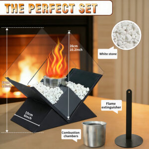 Diamond Glass Large Tabletop Fireplace 10 HPortable Fire Bowl Pot Clean Burning Fireplace For Indoor Outdoor Patio Parties Events