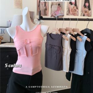 Three-dimensional Bowknot I-shaped Outerwear Slim-fit Cropped Vest