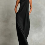 Linen Turtleneck Sleeveless Maxi Loose-fitting Minimalist Casual Style Long Dress