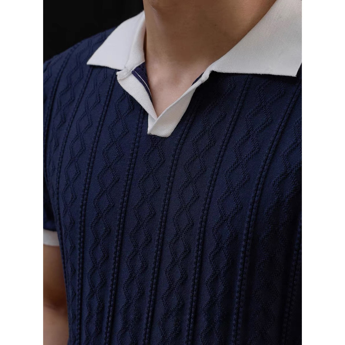 Men’s Short-Sleeve Knitted Shirt Color-Block Polo Shirt With Lapel Collar