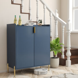2 Doors Home Wine Bar Cabinet With Wine Rack & Adjustable Storage Shelf, Modern Sideboard With Soft-closing Hinge, Dinning Room Buffet Cabinet, Liquor Cabinet Kitchen, Living Room Coffee Cart Blue