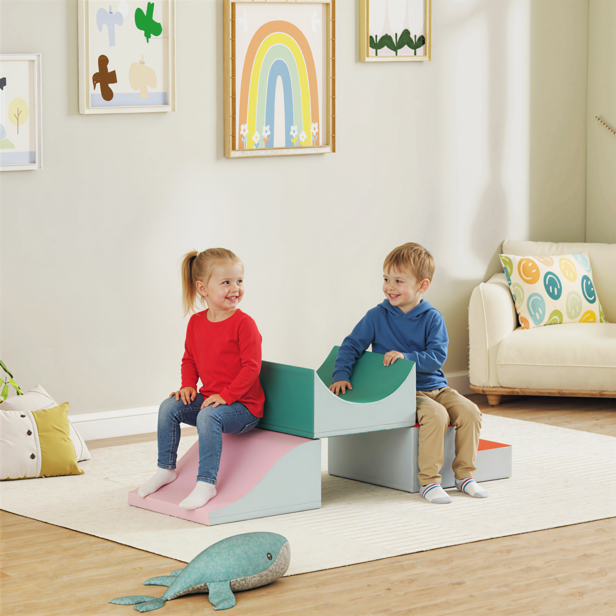 3-teiliges Kletter- Und Krabbelset Für Kleinkinder, Kunstleder, Schaumstoff, Hellgrau