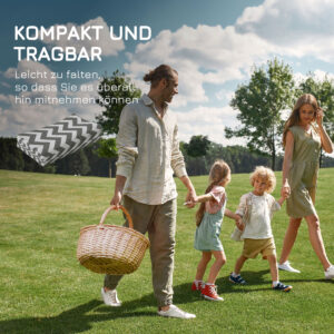 Outdoor-Teppich, Wasserdicht, Doppelseitiges Design, Hochwertige Kunststofffaser, Hellgrau+weiß, 121 X 182 Cm
