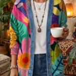 3D Digital Print Loose-Fit Hooded Sweater Cardigan Coat