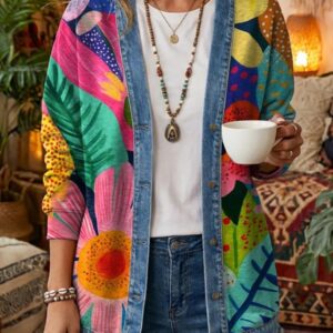 3D Digital Print Loose-Fit Hooded Sweater Cardigan Coat