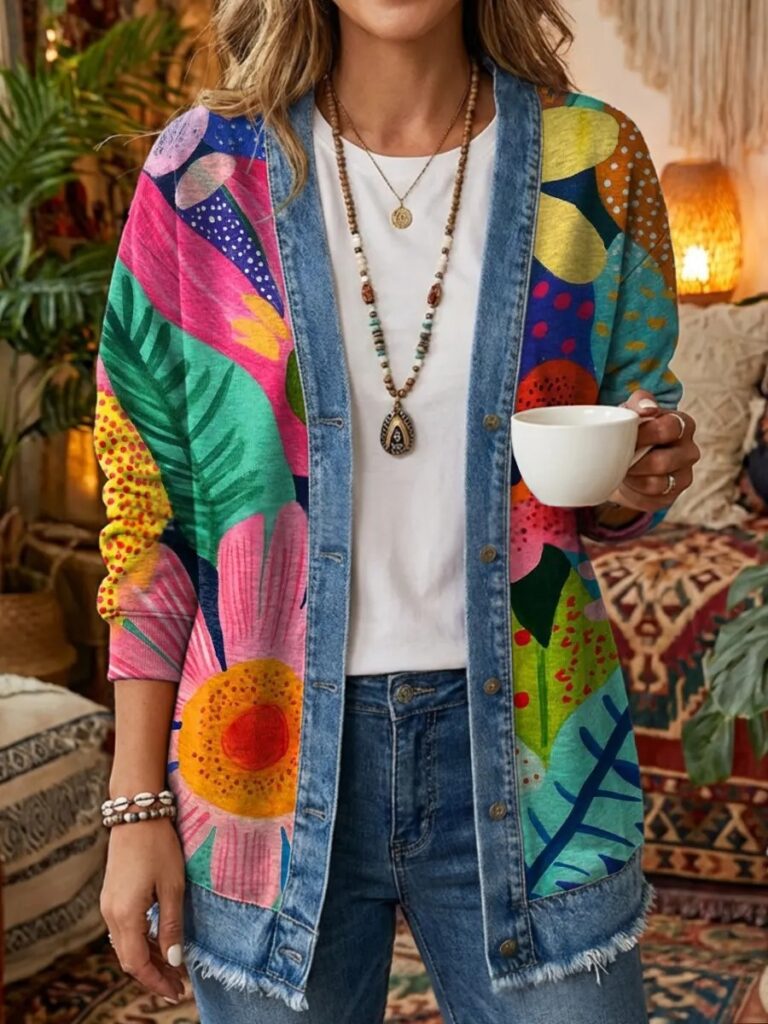 3D Digital Print Loose-Fit Hooded Sweater Cardigan Coat