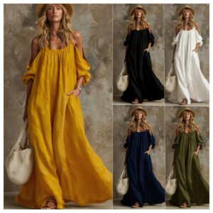 Figure-flattering Maxi Dress In Cotton And Linen