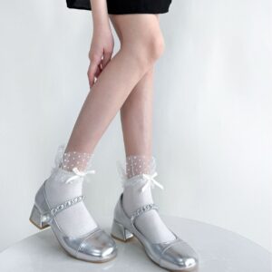 Polka Dot Mesh Lace Mid Tube Socks Bow Sweet Short Socks White Women's Summer