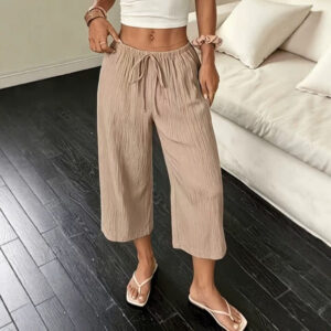 Womens SpringSummer Elegant Casual Textured Cropped Pants