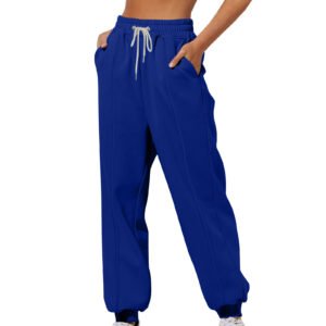 Womens Solid-Color Loose-Fit Casual Sports Sweatpants