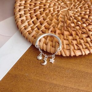 1 Piece 999 Sterling Silver Sun Moon Star Charm Open Ring, Delicate Dangling Style, For Daily Wear & Valentine's Gifts