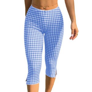 Womens Plaid Knitted Stretch Leggings Casual Pants