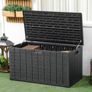 Gartenbox 366 Liter Aus Kunststoff Doppelwandiger Wasserdicht Kissenbox Mit Rollen Griffmulden Holzoptik
