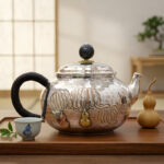 Pure 999 Fine Silver Exquisite Handcrafted Silver Teapot with Hammered Texture and Traditional Gourd Accents - Handicraft