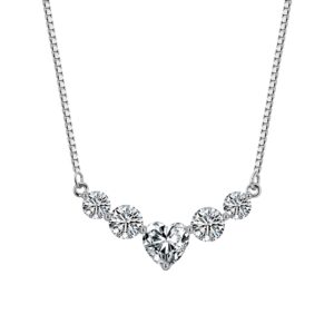 925 Sterling Silver Elegant CZ Necklace with Heart-Shaped Centerpiece on Chain