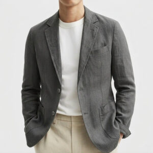 Plus-Size Solid-Colored Cotton-Linen Single-Breasted Blazer For Mens Business Commute