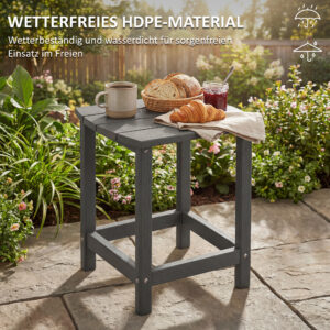 Gartentisch, Wetterfest Balkontisch Aus HDPE, Esstisch Outdoor Campingtisch Für Garten Terrasse Balkon 48x37x46 Cm Grau