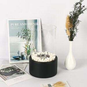 Round Glass Large Tabletop Fireplace 11H Portable Fire Bowl Pot Clean Burning Fireplace For Indoor Outdoor Patio Parties Events