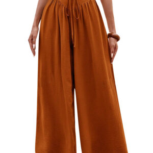 Lightweight High-waisted Adjustable Drawstring Loose-fitting Trousers