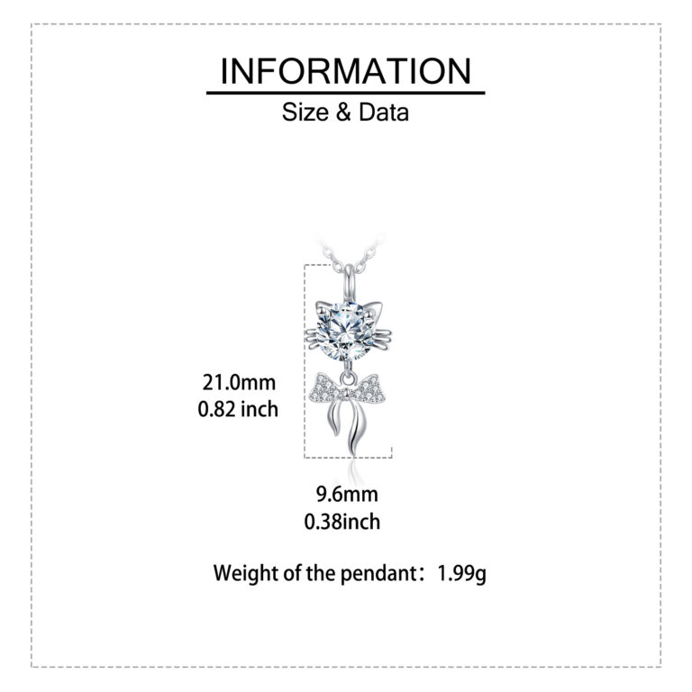 Elegant 925 Sterling Silver Moissanite Cat Pendant Necklace with Delicate Silver Chain – Timeless Luxury Jewelry