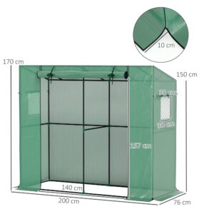 Mini-Gewächshaus, Anlehn-Gewächshaus Mit Rolltür Und Netzfenstern, UV-beständig, Für Blumen, Setzlinge, Pflanzen, Grün