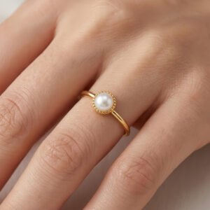 925 Sterling Silver Elegant Pearl Solitaire Ring with Textured Sunburst Bezel Design