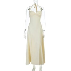 Sophisticated Pleated Sexy Sleeveless Solid-color Waist-cinching Slip Dress
