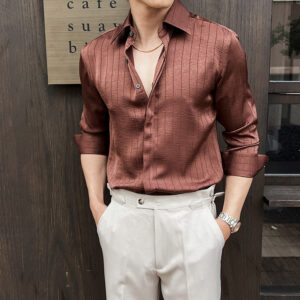 Spring Outfit Draped Striped Elegant Long Sleeve Shirt