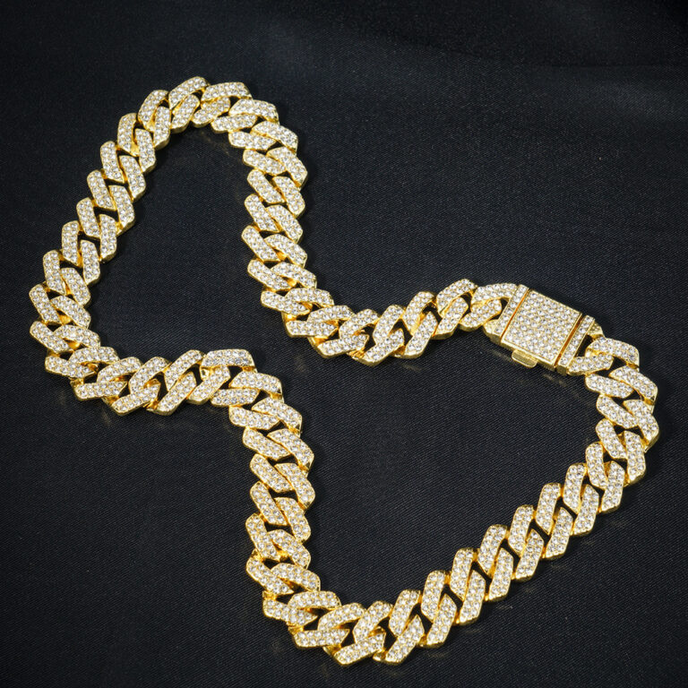 Mens Full-Diamond Diamond-Shape Cuban Chain Necklace