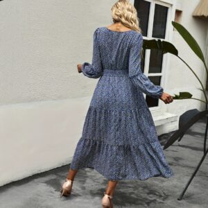 Cross-border European And American New Floral Long-sleeve Dress