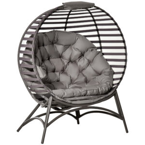 Papasansessel Gartenstuhl 2Korb-Stuhl Mit Kissen Oval Loungesessel Korb Faltbar Balkon Terrasse Outdoor/Indoor Sandbraun Stahl 118 X 75 X 139 Cm