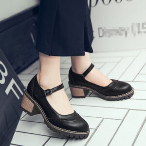 British-style Retro Artistic Chic Chunky-heeled Low-cut Womens Shoes