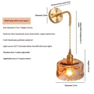 Retro Glass Wall Sconce Japanese-style Brass Bathroom Light