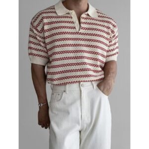 Men’s Striped Short-Sleeve Knitted Casual Shirt
