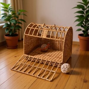Portable Woven Rattan Cat Bed For Outings Breathable