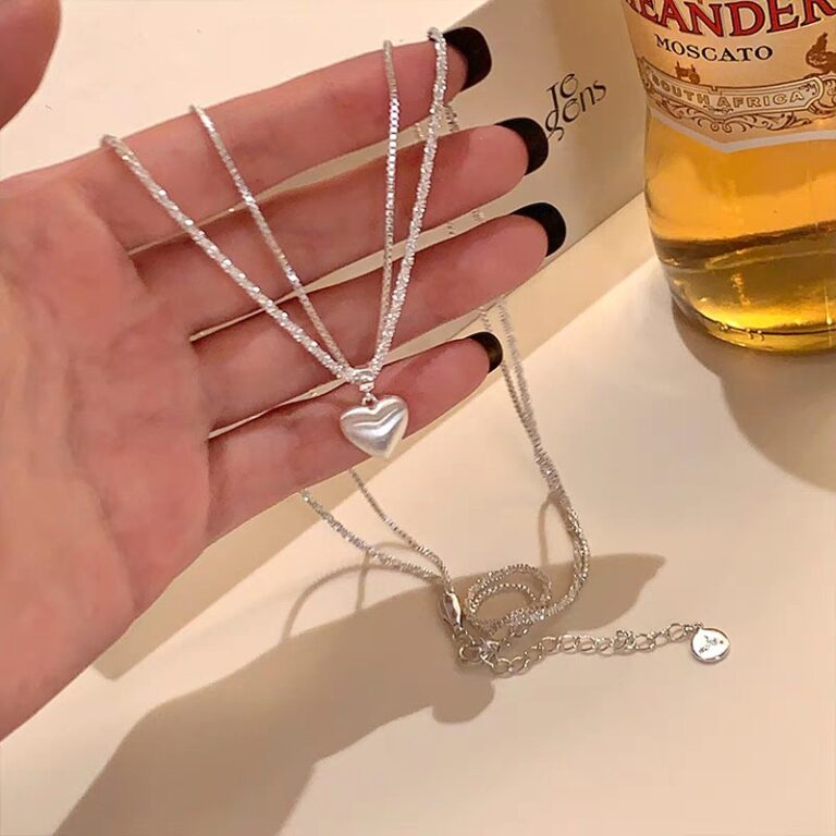 1pc 999 Sterling Silver Sparkling Beaded Chain With Heart Pendant Necklace, Minimalist Luxurious Style, Perfect For Daily Wear & Valentine’s Gifts