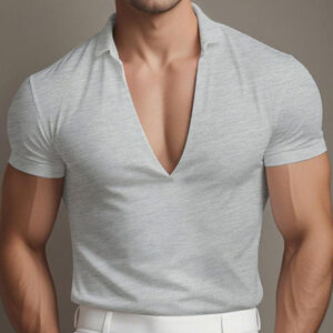 Mens Casual V-Neck Breathable Short-Sleeve Top