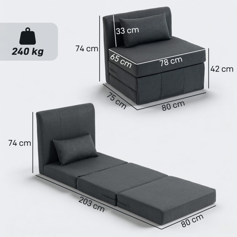 2-in-1 Schlafsessel Klappbares Sofa-Bett Mit Leinenstruktur, Gepolstertes Gästebett Klappstuhl, Dunkelgrau