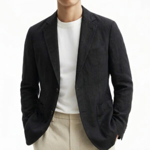 Plus-Size Solid-Colored Cotton-Linen Single-Breasted Blazer For Mens Business Commute