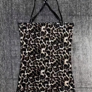 Spliced Leopard-Print Halter Camisole Bodycon Top