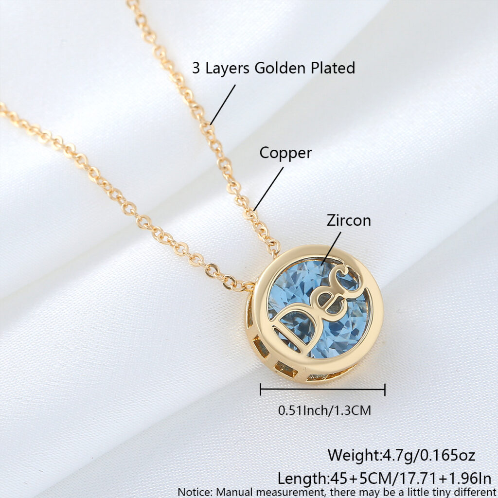 Gold Plated Copper Necklace, Double-sided Hollow Out Pendant With 12 Birthstones, Colorful Zircon Jewelry For 12 Months