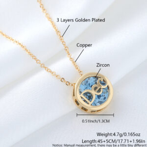 Gold Plated Copper Necklace, Double-sided Hollow Out Pendant With 12 Birthstones, Colorful Zircon Jewelry For 12 Months