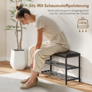 Schuhbank Mit Sitzfläche, Sitzbank Mit Stauraum, Schuhregal Mit 2 Offene Fächer, Sitzbank 81 X 31 X 50 Cm Schwarz