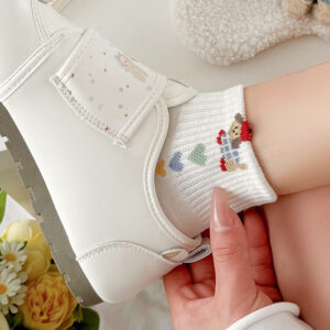 Cute Animal & Bow Embroidered Ankle Socks, Cream White Cotton Casual Socks With Polka Dots & Stripes, Women's Sweet Low-Cut Socks For Everyday & Sneakers