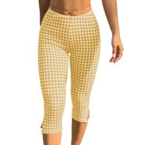 Womens Plaid Knitted Stretch Leggings Casual Pants