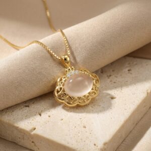925 Sterling Silver Elegant Oval Moonstone Filigree Pendant Necklace with Sparkling Accents