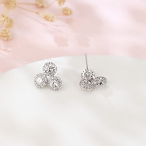 925 Sterling Silver **triple Moissanite Cluster Earrings In Plated with White Gold**