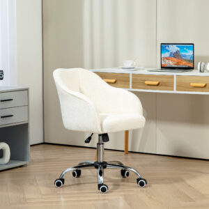 Homeoffice Stuhl, Ergonomisch Schreibtischstuhl Mit Wippfunktion, Teddysamtoptik 56 X 61 X 86 Cm Cremeweiß