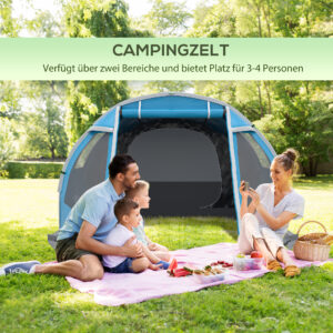Campingzelt Trekkingzelt Zelt, Wetterbeständig, 2 Räume, 475 X 264 Cm Breite X 172, Blau